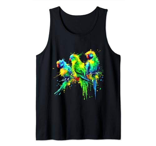 Trío de periquitos Acuarela Arte Acuarela Amante Regalo Camiseta sin Mangas