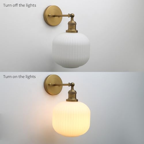 Image of Pathson Modern Wall Sconce Lamp Milk White Round Glass, Hardwired Frosted Vintage Wall Vanity Light Fixture for Farmhouse Living Room Bedroom Bathroom Loft