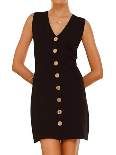 Women's Summer Business Casual Knit Dress V-Neck Work Office Outfits Formal Button Down Tank Dresses