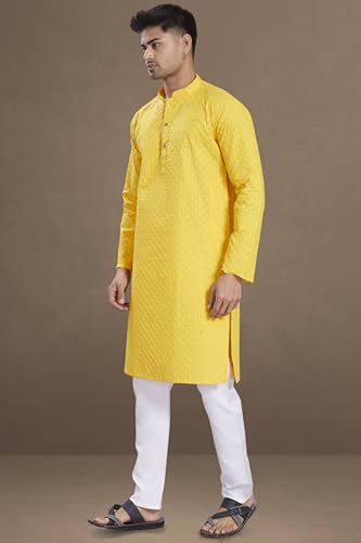 Image of DIVISIVE Men's Thread Embroidered Cotton Only Slim Fit Kurta