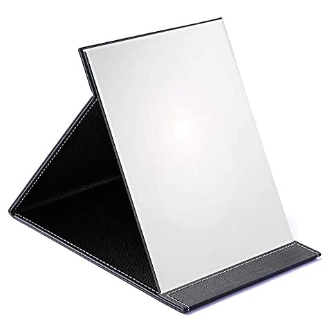 Dproptel Direct PU Leather Makeup Mirror 17*12CM Desktop Vanity Mirror Beauty Tools Foldable Mirror, Portable Rectangular Make up Mirror for Travel, Camping,Home (Black) Cover