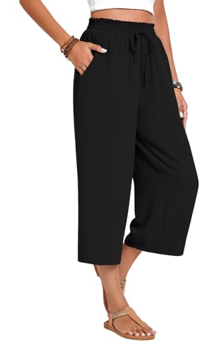 syoss Women's Business Casual Pants High Waist Loose Straight Trousers with Pockets Wide Leg Work Pants