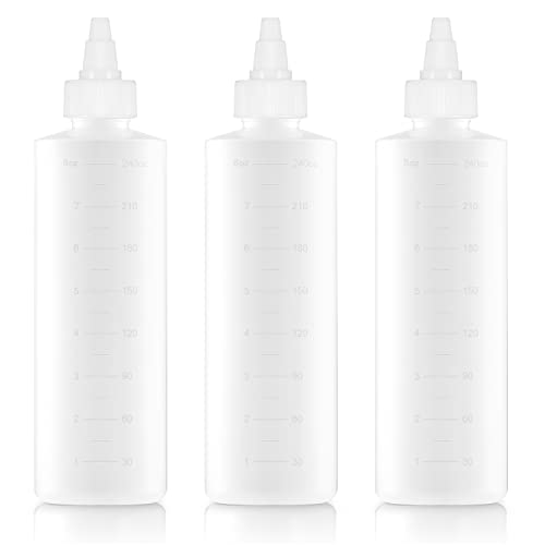 Bar5F Twist Top Applicator Bottle 8.5-Ounce Applicator for Hair Color Oil Cream Adjustable Nozzle for Dispensing or Dripping, Translucent Measuring Scale Pack of 3