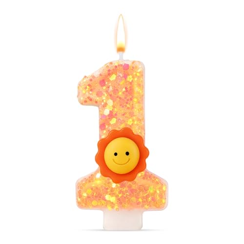 Lounsweer Number 1 Birthday Candle Sun Theme Cake Topper