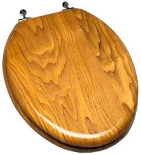 Light Oak Wood Decorative Finish Elongated Toilet Seat with Chrome Hinge