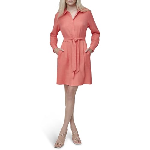Image of DKNY Women's Long Sleeve Collared Tie Fit & Flare Mini Dress