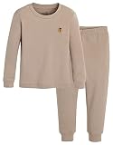 moimoln Girls Boys Unisex Cotton Modal Solid Long-Sleeve Snug fit Pjs Pajama Sleepwear Beige 2T