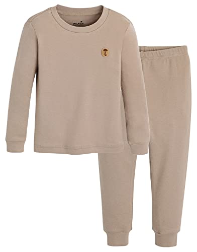 Moimoln Girls Boys Unisex Cotton Modal Solid Long-Sleeve Snug Fit Pjs Pajama Sleepwear Beige 2T #TOP1