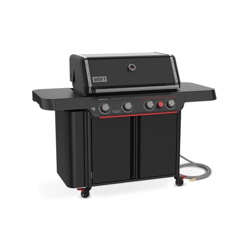 Image of Weber Genesis E‑430 Gas Grill Stealth Edition (Natural Gas) for Outdoor Cooking, Premium 4‑Burner - Porcelain-Enameled Cast-Iron Grates, PureBlu, Sear Zone with Weber Crafted Frame Kit