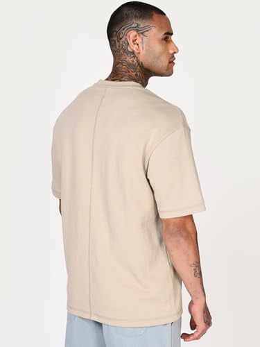 Image of Bewakoof, Men's Solid Oversized Fit Half Sleeve Round Neck Polycotton|| T-Shirt