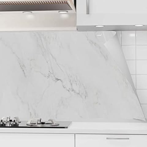 danario Küchenrückwand selbstklebend - Matt - Spritzschutz Küche - versteifte PET Folie - 0,37 mm - Marmor weiß Cover