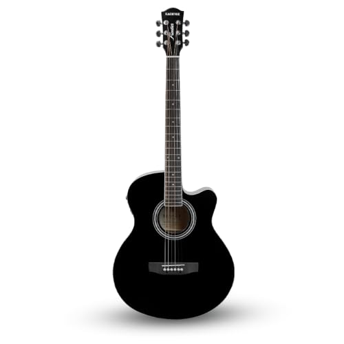 Image of Kadence FNTR-BLKEQC Frontier 40 inch Electro Acoustic Guitar | Grand Auditorium Cutaway | Built-in Pickup + 3 Band EQ | Comes with Bag, Set of Strings, Strap, Picks, Capo & Learning Course | Black