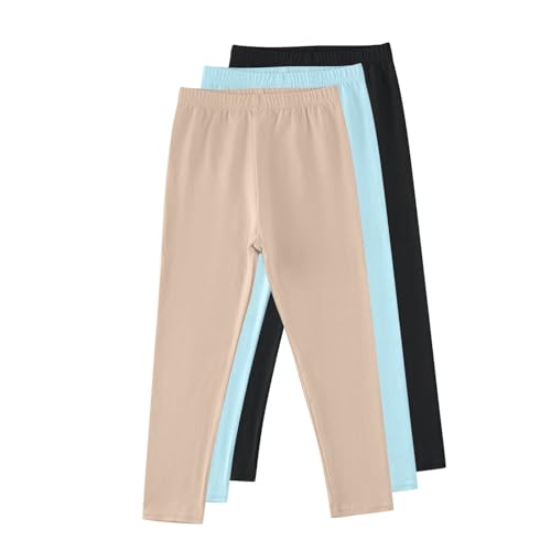 3 Pack Girls Leggings Cotton Full Length Leggings Soft Comfortable Footless Stretchy Tights Pants for Kids