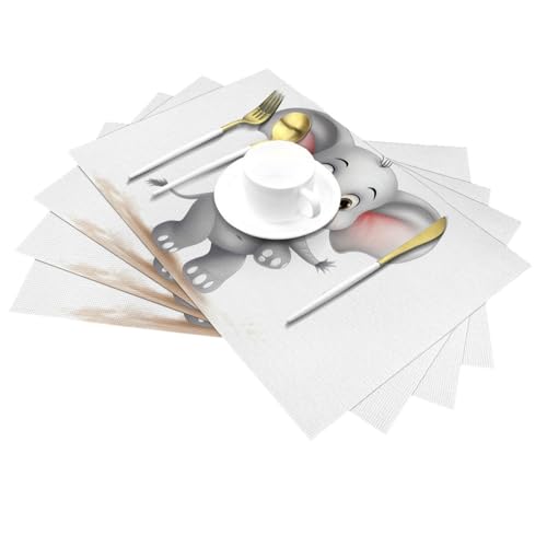 Sets de table tissés en PVC antidérapants et lavables motif éléphant mignon