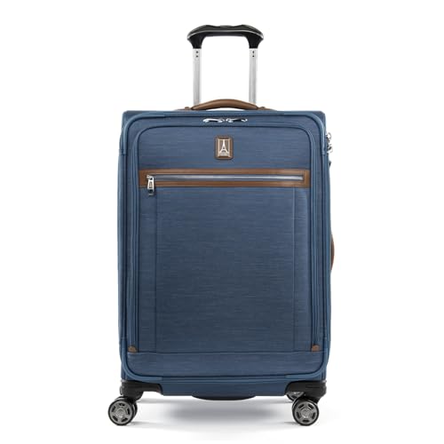 Image of Travelpro Platinum Elite Softside Expandable Checked Luggage, 8 Wheel Spinner Suitcase, TSA Lock, Men and Women, Coastal Blue, Checked Medium 25-Inch