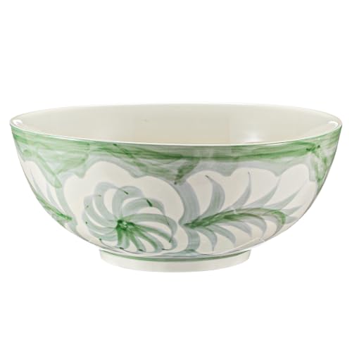 Image of Maxdot Green and White Chinoiserie Pasta Bowl 10 X 10 X 5 Inche