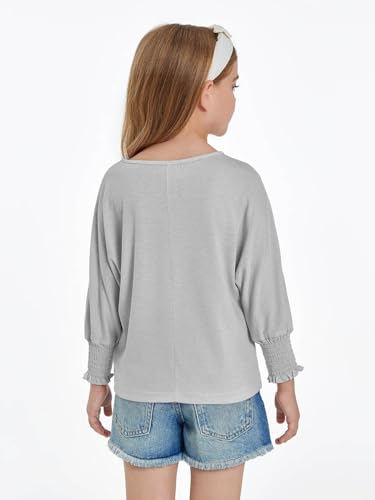 Haloumoning Girls' 3/4 Sleeve T Shirts Summer Cute Crewneck Basic Tees Ruffle Casual Blouse for 5-14Y4