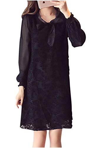 [ネコート] NC209BKM シフォン ワンピース ひざ上丈 レース 