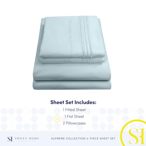 California King Sheet Sets - Breathable Luxury Sheets with Full Elastic & Secure Corner Straps Built In - 1800 Supreme Collection Deep Pocket Bedding Set, Sheet Set, California King, Light Blue
