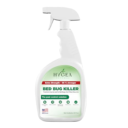 Hygea Natural Extra Strength Bed Bug Killer & Mite Spray - Child & Pet Friendly - Stain & Odor Free - 66% Stronger Formula (24 oz)