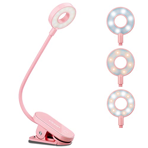Visson Stepless Dimming Book Light,12 Led Reading Lights For Books In Bed,3 Color Temperature,Rechargeable Clip-On Light With Magnetic Function.perfect For Bookworms,Kids #TOP2
