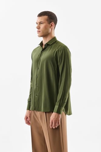 Image of SNITCH Men Casual Shirt | Regular Fit Full Sleeve Spread Collar Solid Design | Premium Polyester Viscose Blend & Lightweight Fabric for Office & Outings