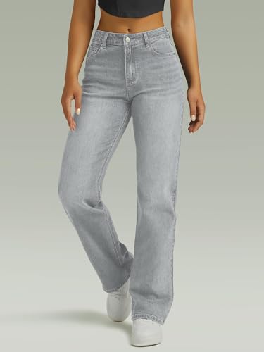 Image of FUNUCA Straight Leg Jeans for Women,High Waisted Wide Leg Loose Microelastic Boyfriend Denim Pants