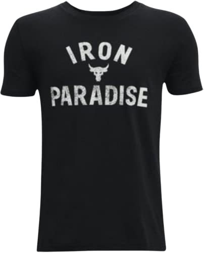T-shirt Under Armour Project Rock L garçon noir en maille respirante pour entraînement junior