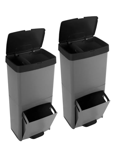 Jardin202 - Cubo de Basura o Reciclaje 70L Premium: 3 Compartimentos para Gestión Eficiente de Residuos | Ecológico, Duradero | Pack 2 uds (Negro)