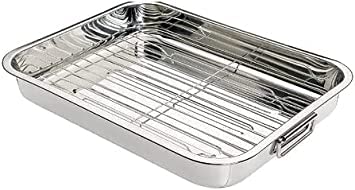 Nobel -Stainless Steel Deep Baking Pan, Roasting Tray, with Rack (Pan with Rack 25x18 x4.5 cm.) โ image 1