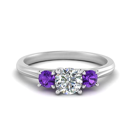 Image of Choose Your Gemstone Classic Three Stone Ring 925 Sterling Silver Round Shape 3 Stone Engagement Rings Everyday Jewelry Wedding Jewelry Handmade Gifts for Wife US Size 4 to 12