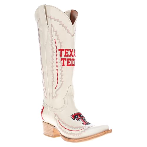 Vaccari Womens Naomi Genuine Leather Texas Tech Red Raiders Embroidery Snip Toe Cowgirl Boots - Bone - 8 B