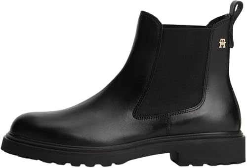 Tommy Hilfiger Damen Chelsea Boots Cleated aus Leder, Schwarz...