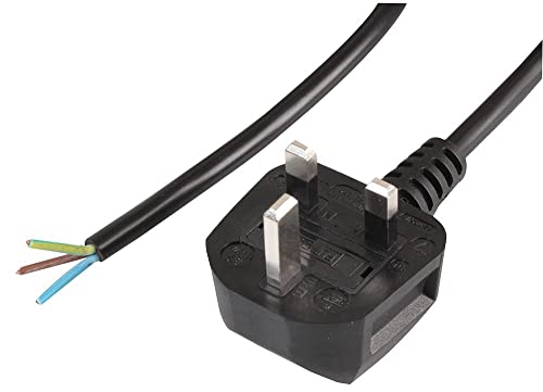 PRO ELEC UK Mains Plug to Bare Ends Lead - 1m, 0.75mm², Black, 5A Fused, Type G - PEL01284