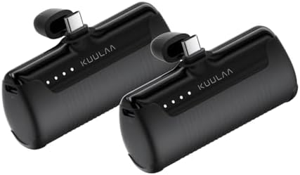 Kuulaa 2 Pack Portable Phone Charger with Built-in USB-C Plug, 4500mAh Mini Portable Charger Power Bank Small Battery Pack for iPhone 15/16/17,Samsung S22/S23 & Android (Black)