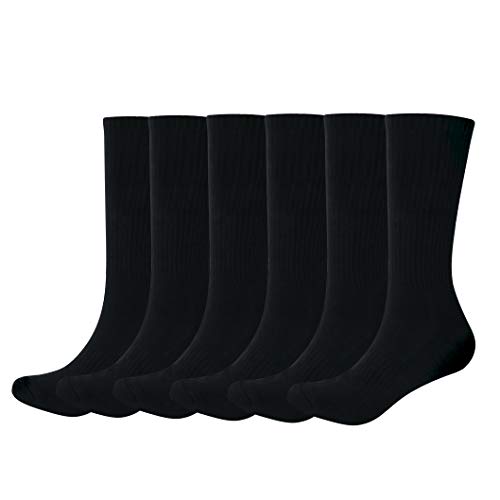 KONY Men's Cotton Cushioned Crew Socks - 6 Pairs Moisture Wicking Athletic Running Working Socks Size 10-13 (Black - 6 Pairs, Large)