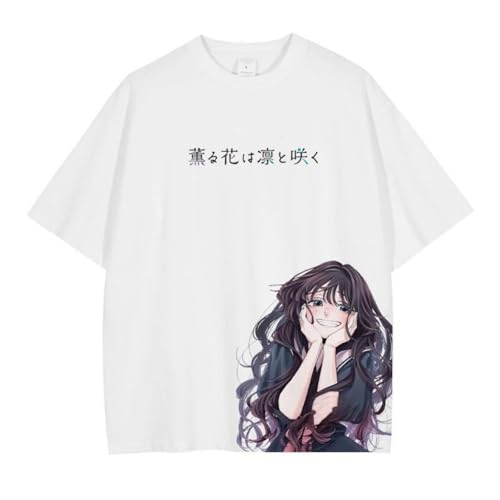 Easwisa Anime The Fragrant Flower Blooms with Dignity T Shirt Men Women Fashion Short Sleeved Manga Kaoru Hana Wa Rin to Saku Tops Tees-White4||x_s