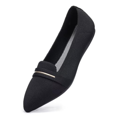 Image of Frank Mully Women's Casual Loafer Flats Slip On Loafer Shoes Comfortable Knit Flat Shoes Classics Pointy Toe Loafer Flats,for Work,Travel
