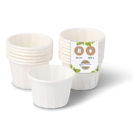 BIOZOYG Paper Sample Cups 250 Pack 1 oz White Round - Sauce Cups Bio-coated Biodegradable - Jello Shot Cups Medicine Cups Portion Cups for Heavy Creme, Mustard, Ketchup Cover