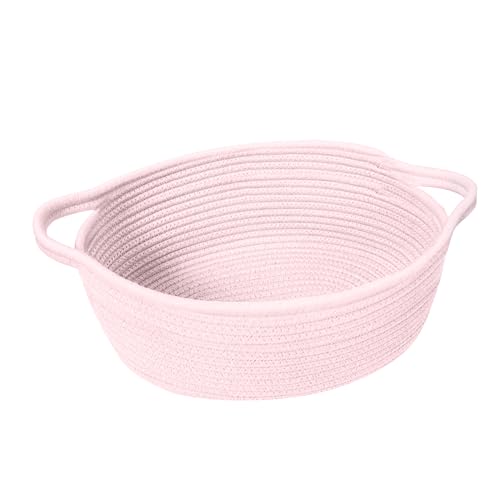Image of Small Woven Gift Basket, Baskets for Gifts Empty, Cotton Rope Cat Dog Toy Box, Nursery Baby Organizer with Handles, Cute Wicker Storage Bin for Home Decor, Light Pink, 12 inchx 8 inchx 5 inch
