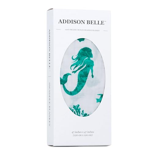 Image of ADDISON BELLE Baby Swaddle Blanket - 100% Muslin Cotton Unisex Soft Swaddle Wrap for Baby Boys or Girl - Neutral Newborn Receiving Blankets - Nursery Swaddling for Babies - 47” x 47” (Mermaid)