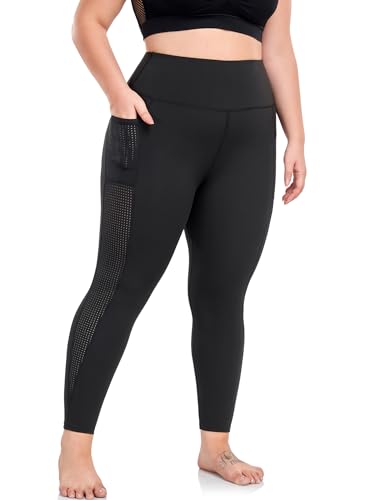 Plus Size Leggings with Pockets for Women, High Waisted Black Yoga Pants Workout Leggings, Mesh ActivewearWomens Gym Clothes L - Afbeelding 6