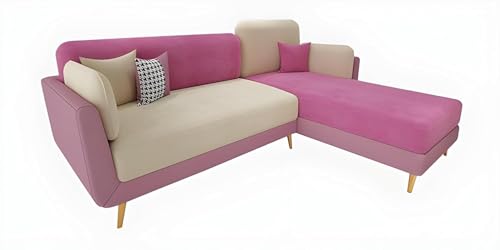 Image of Modern & Luxury Cushioned Couch Relax sectional Sofa in Fabric & Velvet and Heavy Duty Sofa Ideal for bedrooms, Living Rooms, Guest Rooms and Office-(LHP 4 Seater Pink & Beige).