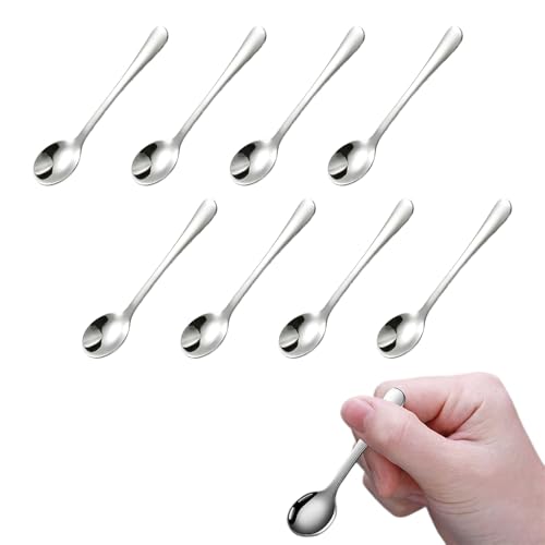 YAWYO 8 Cuillères à Café Mini, 7,5 cm Cuillères en Acier Inoxydable Argenté, Petites...