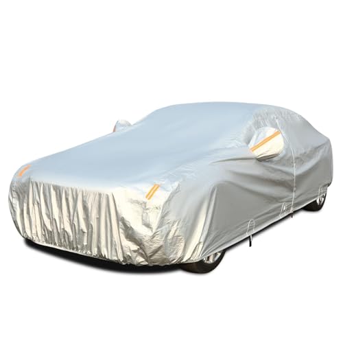 Image of Tecoom Car Cover Waterproof All Weather, 3 Layers Car Covers for Automobiles, Fleece Lining with Zipper Door Lock Full Exterior Covers, Wind Rain Snow Sun Hail Protection Fit for Sedan (191-200 Inch)