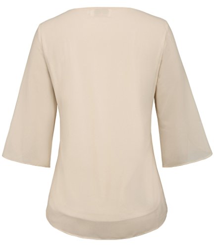 Grace Karin Casual Scoop Neck 3/4 Petal Sleeve Chiffon Blouse Size S Cream #TOP1