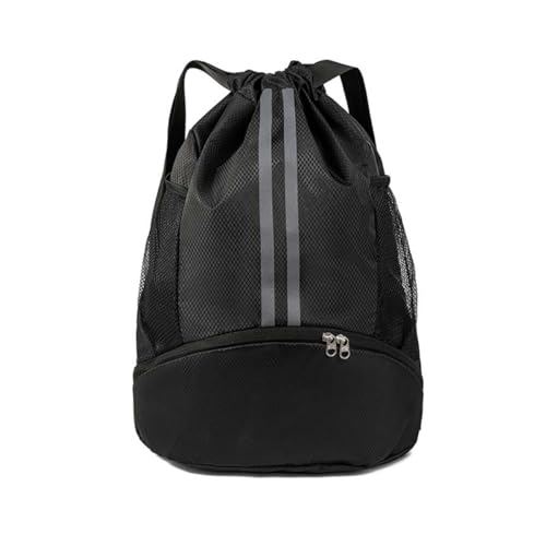Mochila com cordão - Bolsa de natação com compartimento para sapatos e bolso à prova de umidade para mulheres e homens (preto 1)