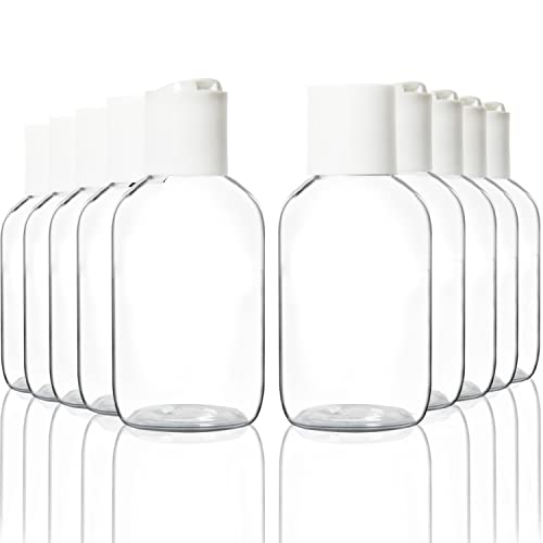 Youngever 12 Pack 4 Ounce Empty Squeeze Containers with Disc Cap, Plastic Bottles with Disc Top Flip Cap, Refillable Cosmetic Bottles, Squeeze Containers (White Cap)