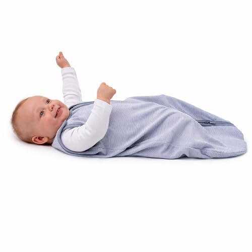 Image of Baby Deedee Sleep Nest Lite - Sleep Sack 0.6 TOG 18-36M Gray Stripe New | Patented shoulder snaps and full-length zipper support easy dressing and diaper changes for warmer routines