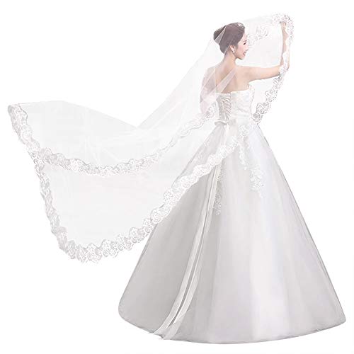 IBLUELOVER Voile de Mariée avec Dentelle Bords Onde Voile de Marriage Longue 5 Mètres élégant Beau Voilette Blanc Nuptiale Accessoires de Marriage...